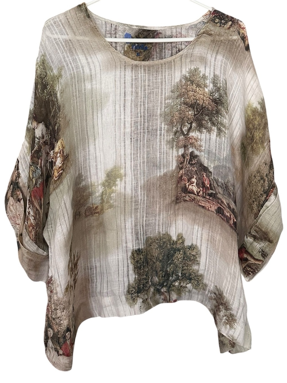 Yuvita Semi Sheer Scenic Print Oversized Linen Top Neutral Green Beige Size XL 📦
